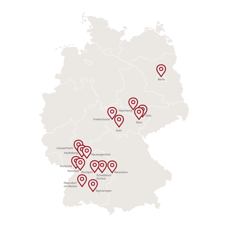 Grafische Karte mit den Standorten der SRH YourService